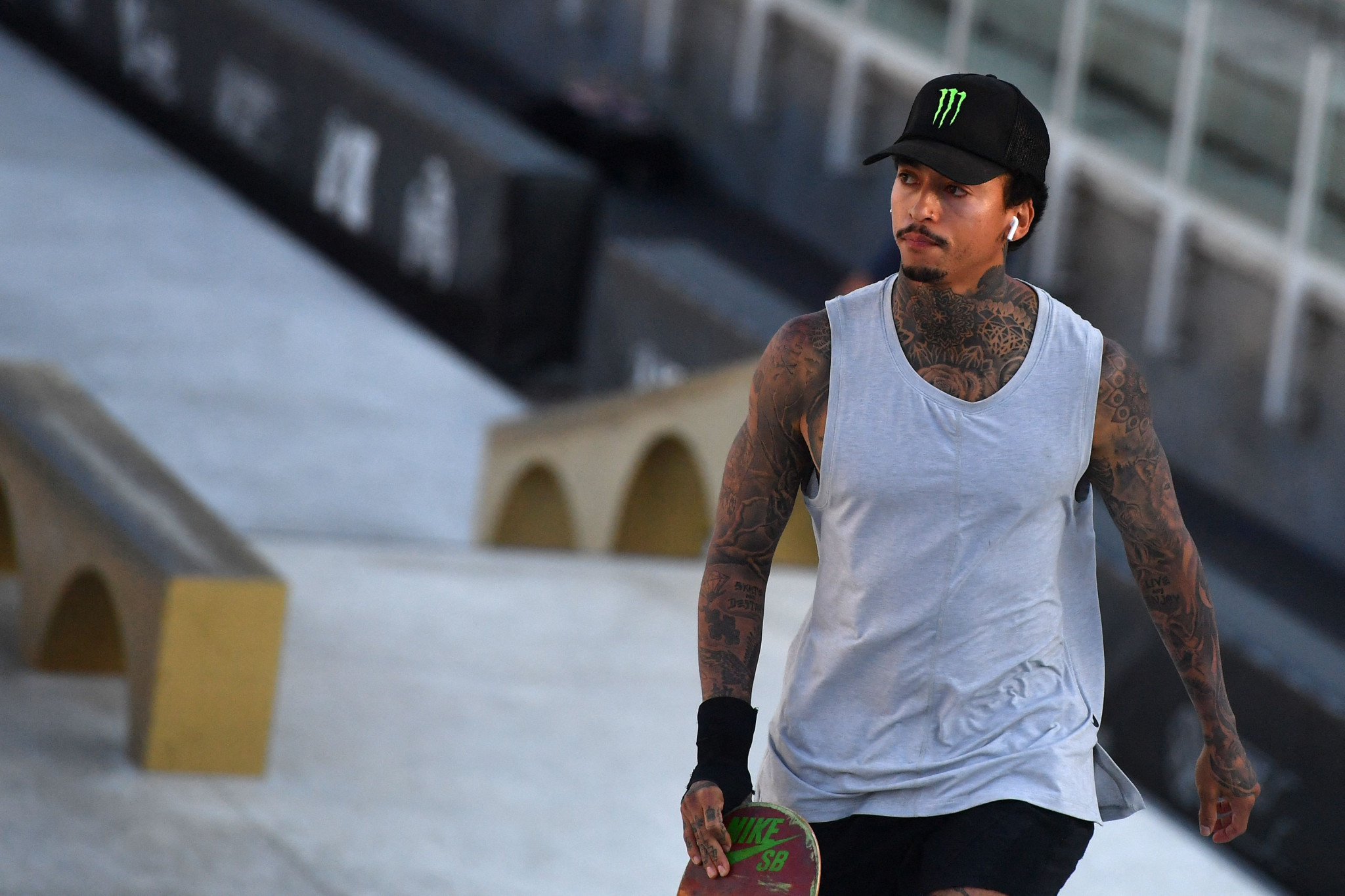 Nyjah Huston top scored in the men's semi-final in Rome ©Getty Images