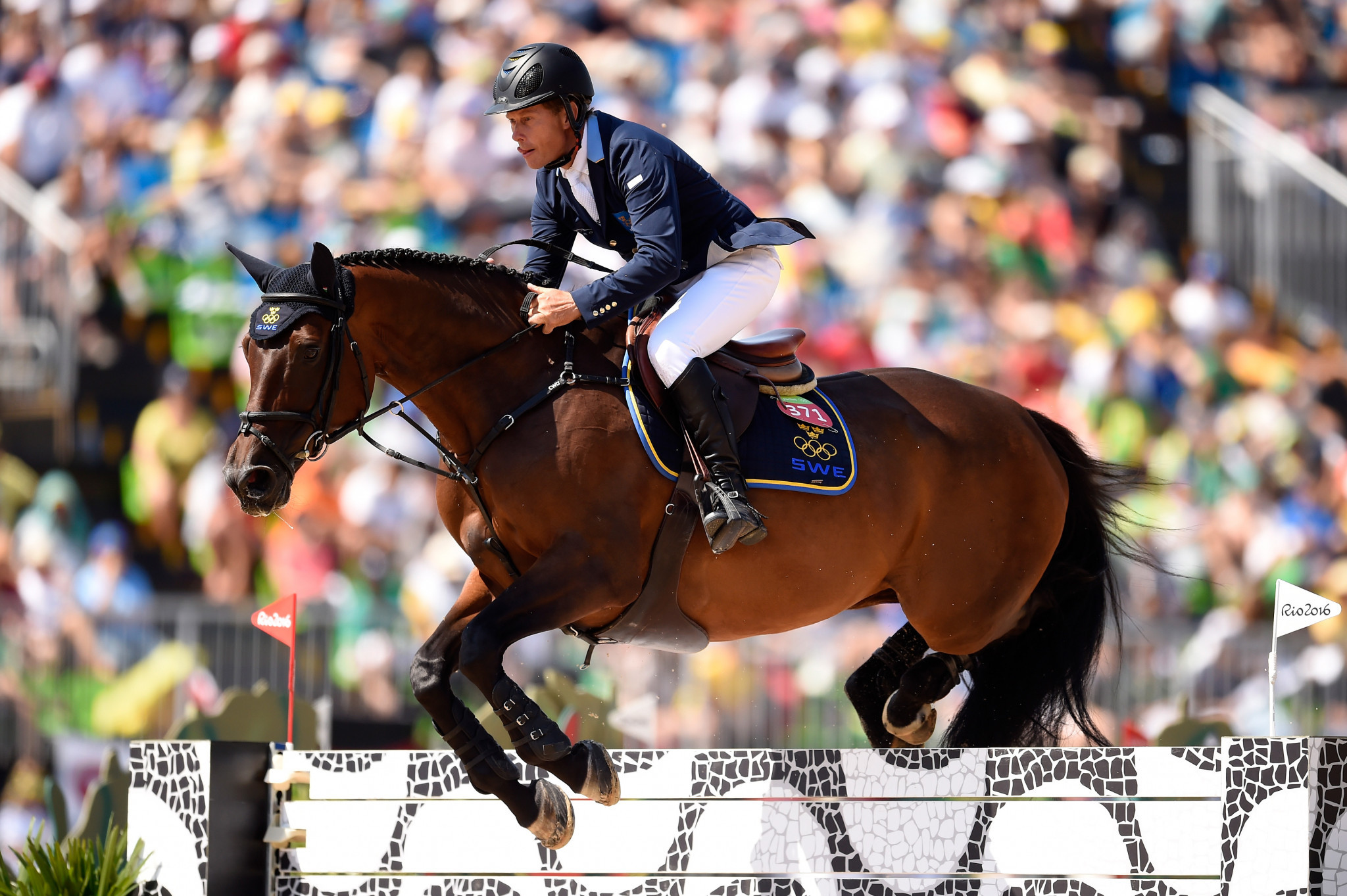 Rolf-Goran Bengtsson earned Sweden victory in a jump-off against Germany at the Longines Jumping Nations Cup in St Gallen ©Getty Images