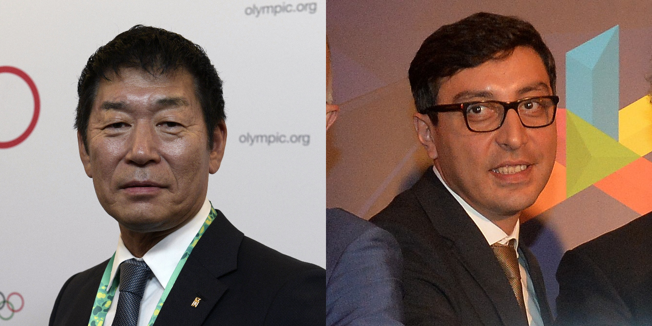 Morinari Watanabe, left, is facing a challenge from Farid Gayibov for the International Gymnastics Federation Presidency ©Getty Images
