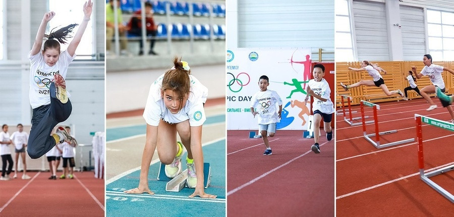 Young athletes celebrating Olympic Day were given special coaching by London 2012 triple jump gold medallist Olga Rypakova ©Kazakhstan NOC