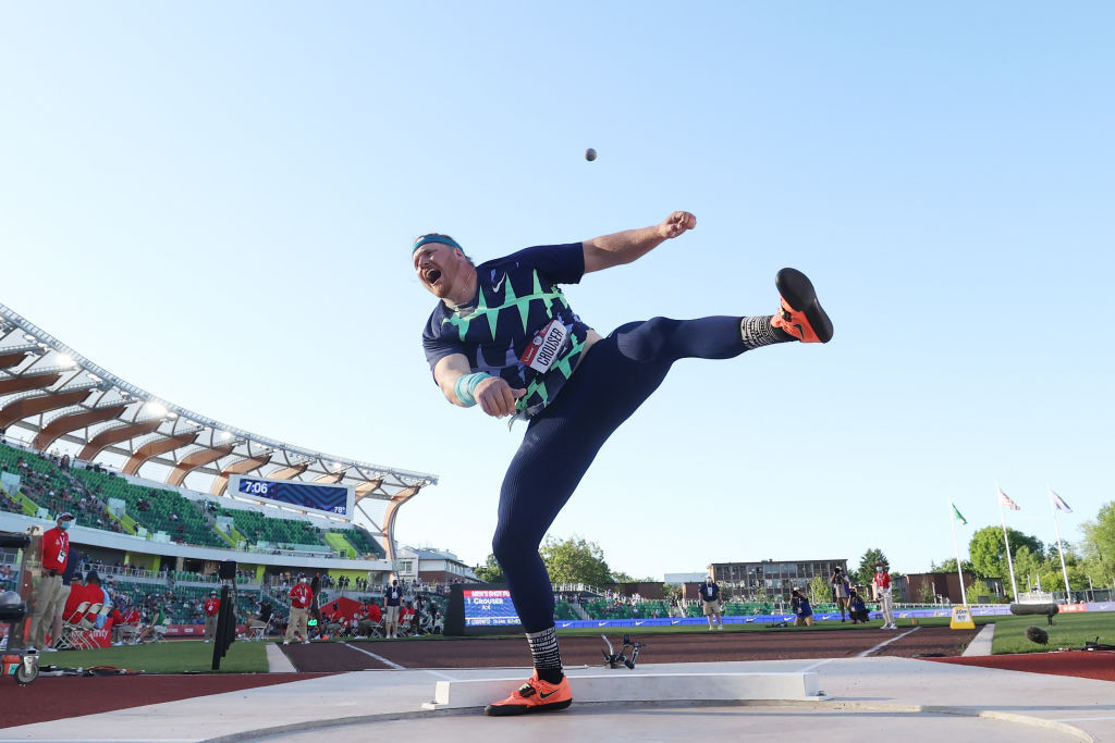 Crouser beats Barnes’s 31-year-old world shot put record with 23.37m at US Olympic trials