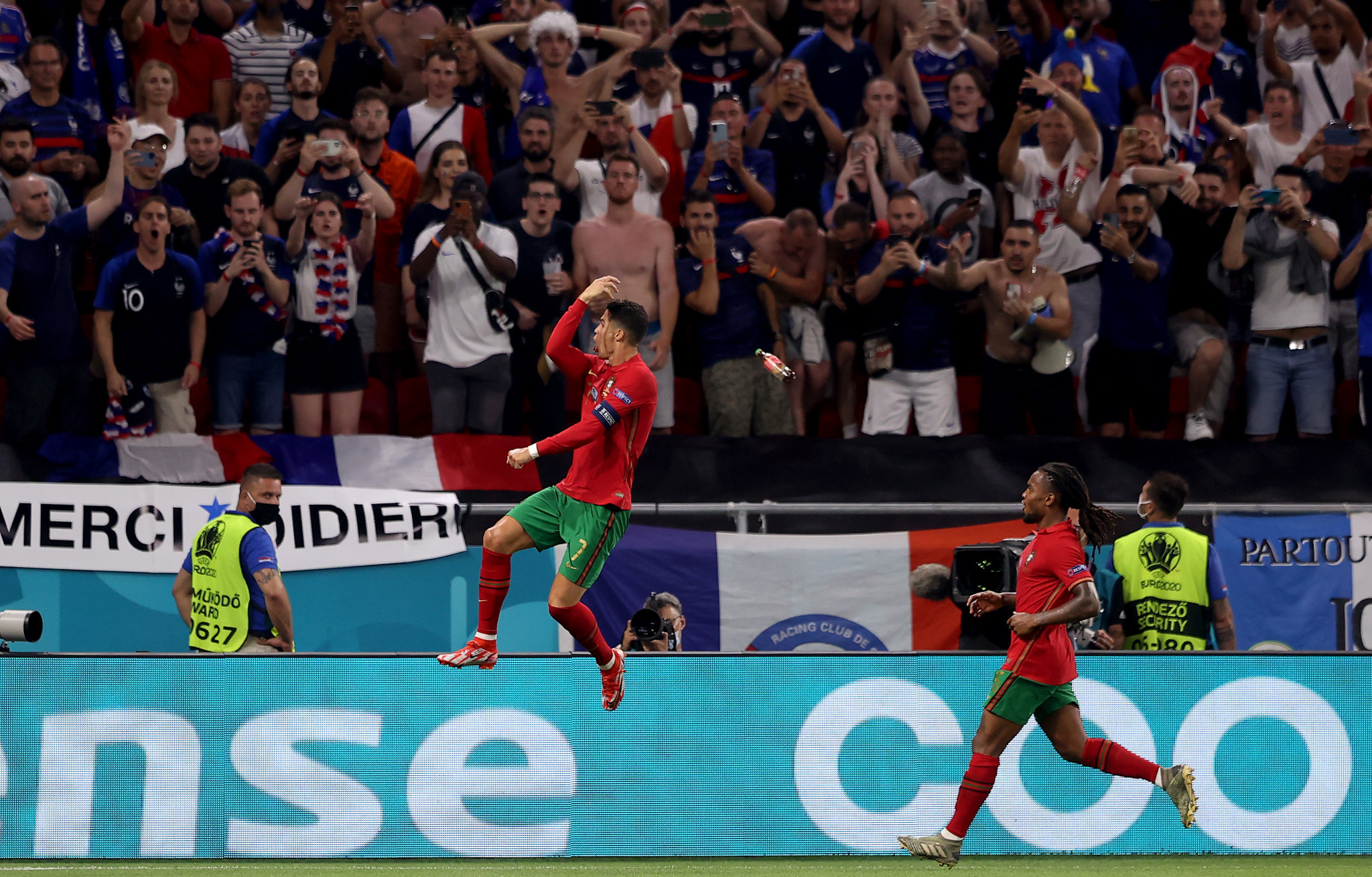 Cristiano Ronaldo celebrates equalling the international goalscoring record during Portugal's draw with Hungary ©Getty Images