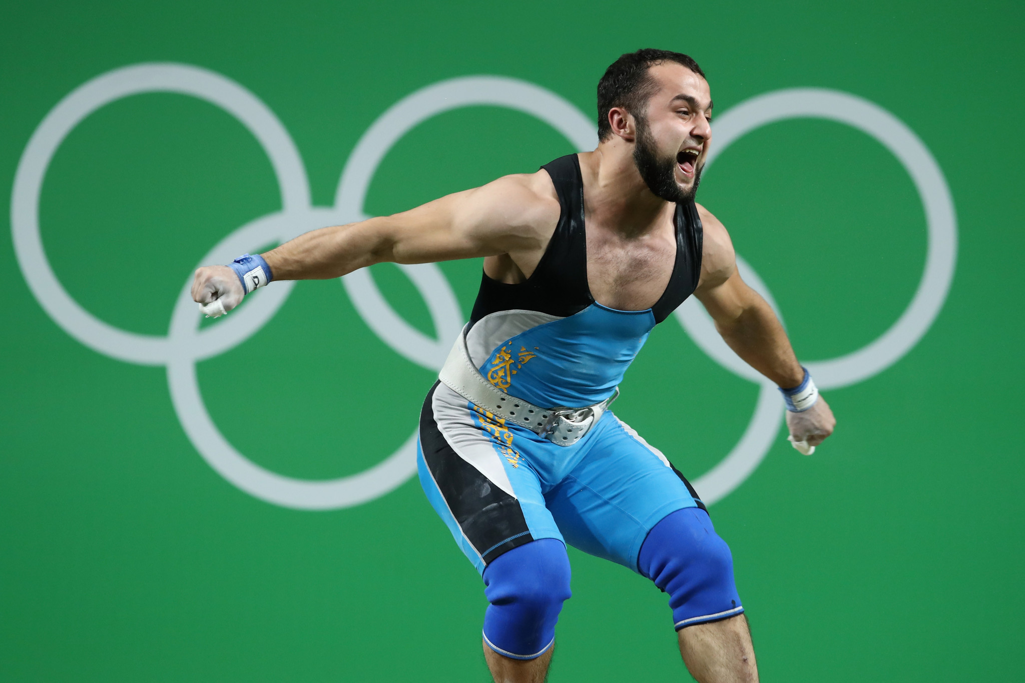 Nijat Rahimov of Kazakhstan celebrates at Rio 2016 ©Getty Images