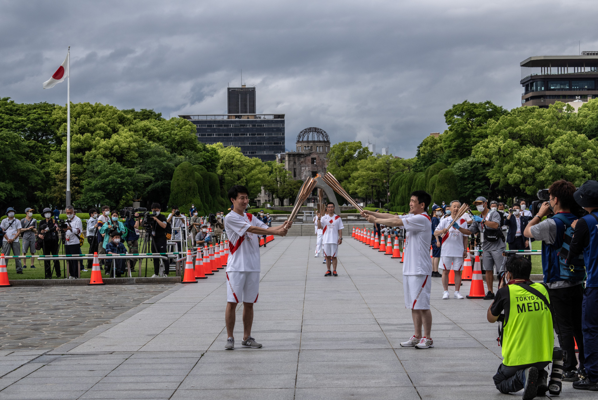 The Olympic Torch was carried through the Hiroshima Peace Memorial Park last month ©Getty Images 