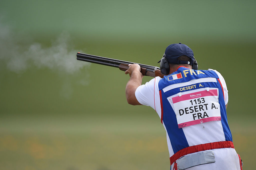 Antonin Desert helped France win the men's trap team event at the ISSF World Cup in Osijek today ©Getty Images	