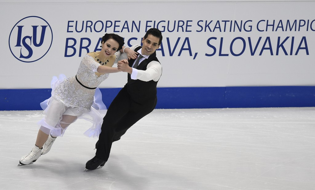 Italy’s Anna Cappellini and Luca Lanotte are leading the ice dance competition at the halfway stage of the event