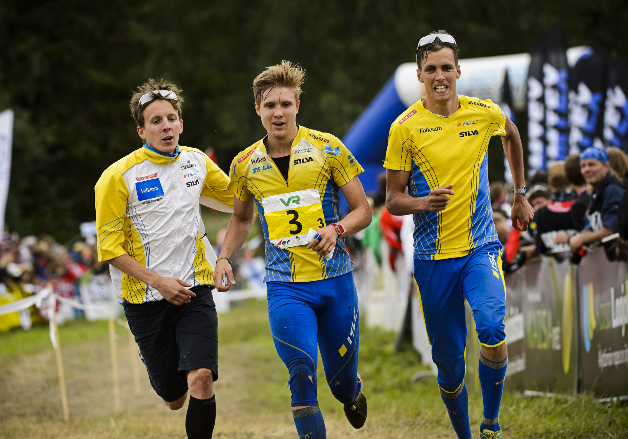 Gustav Bergman, centre, led Sweden home for gold in the men's race ©Getty Images