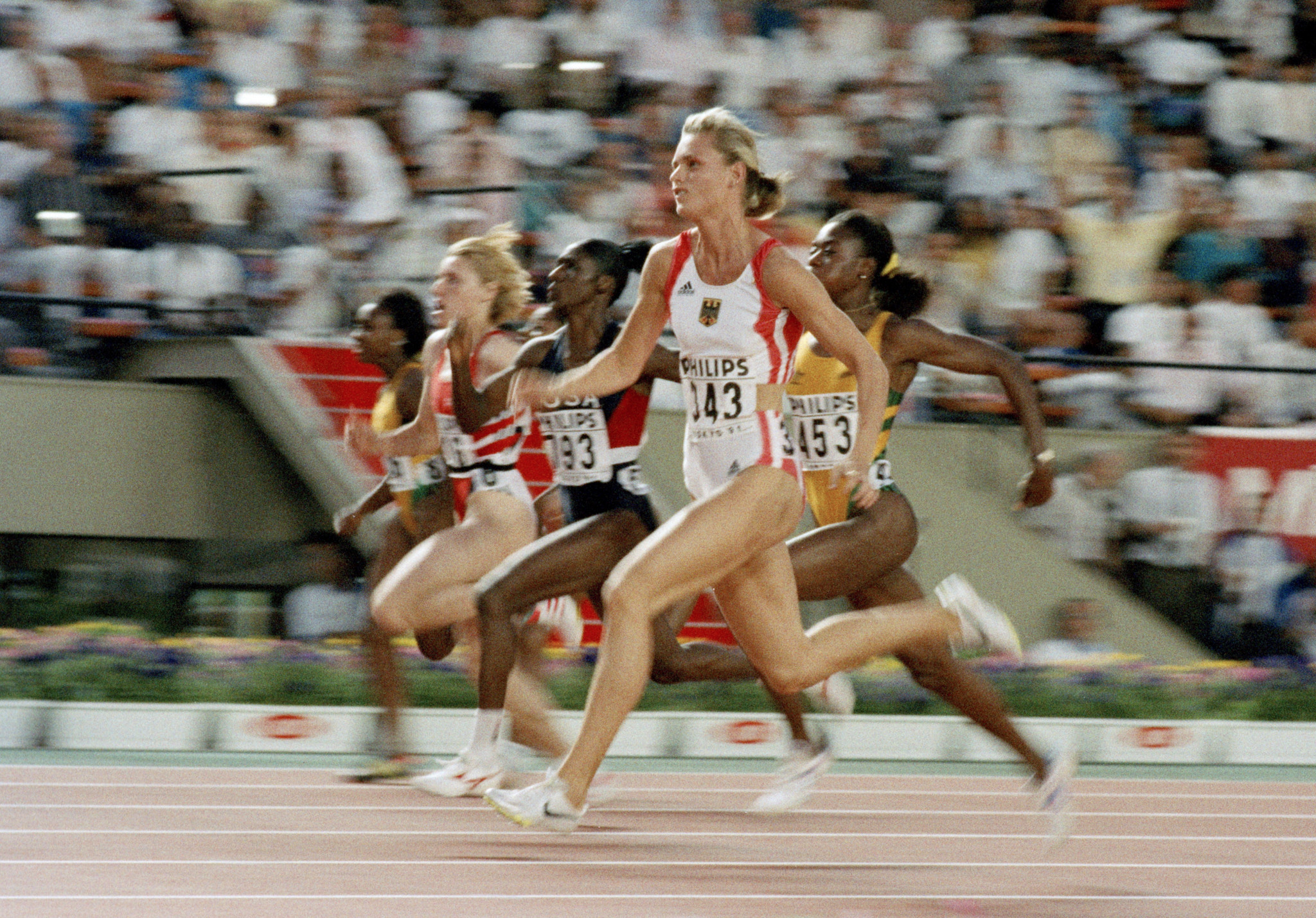 Katrin Krabbe won a 100m and 200m double, but would soon be banned for doping ©Getty Images