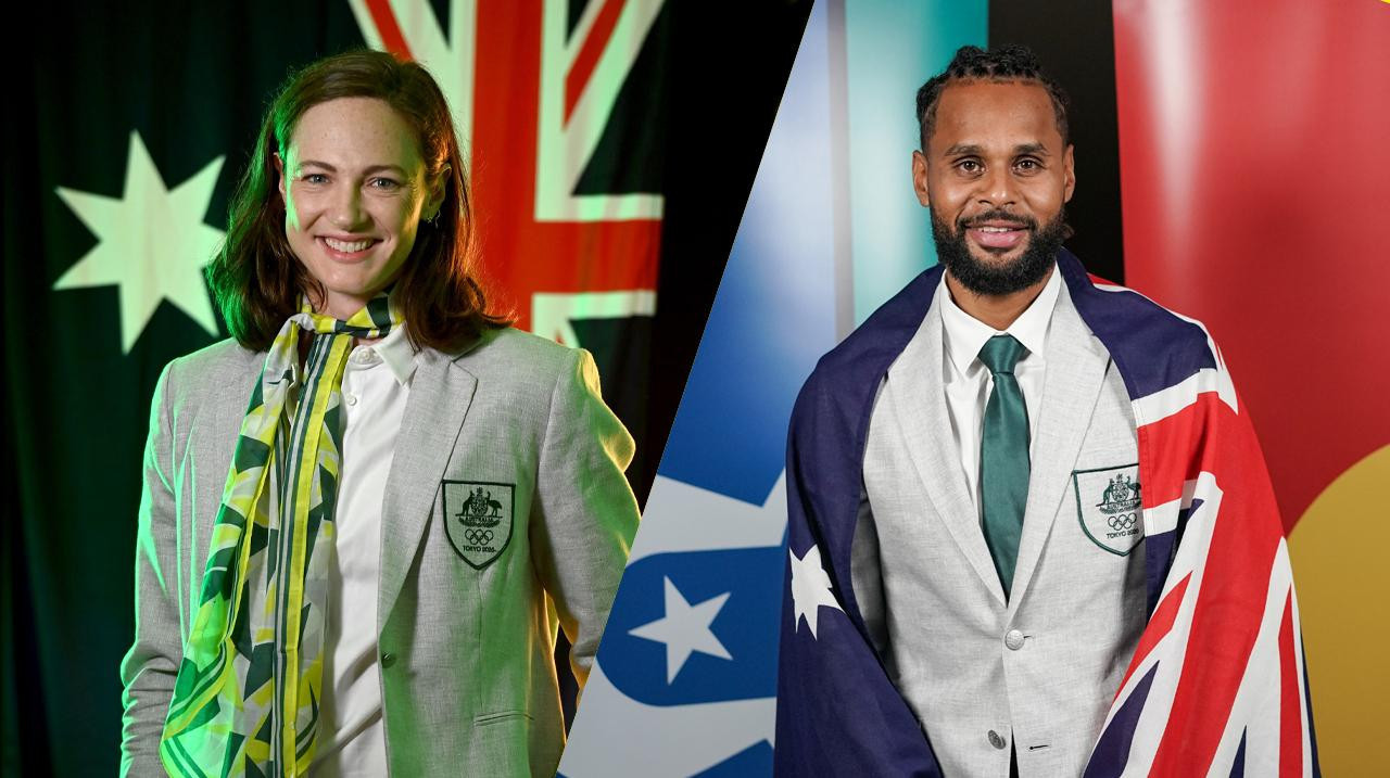 Cate Campbell, left, and Patty Mills, right, will carry Australia's flags at the Opening Ceremony of Tokyo 2020, for a new oath has been produced ©AOC