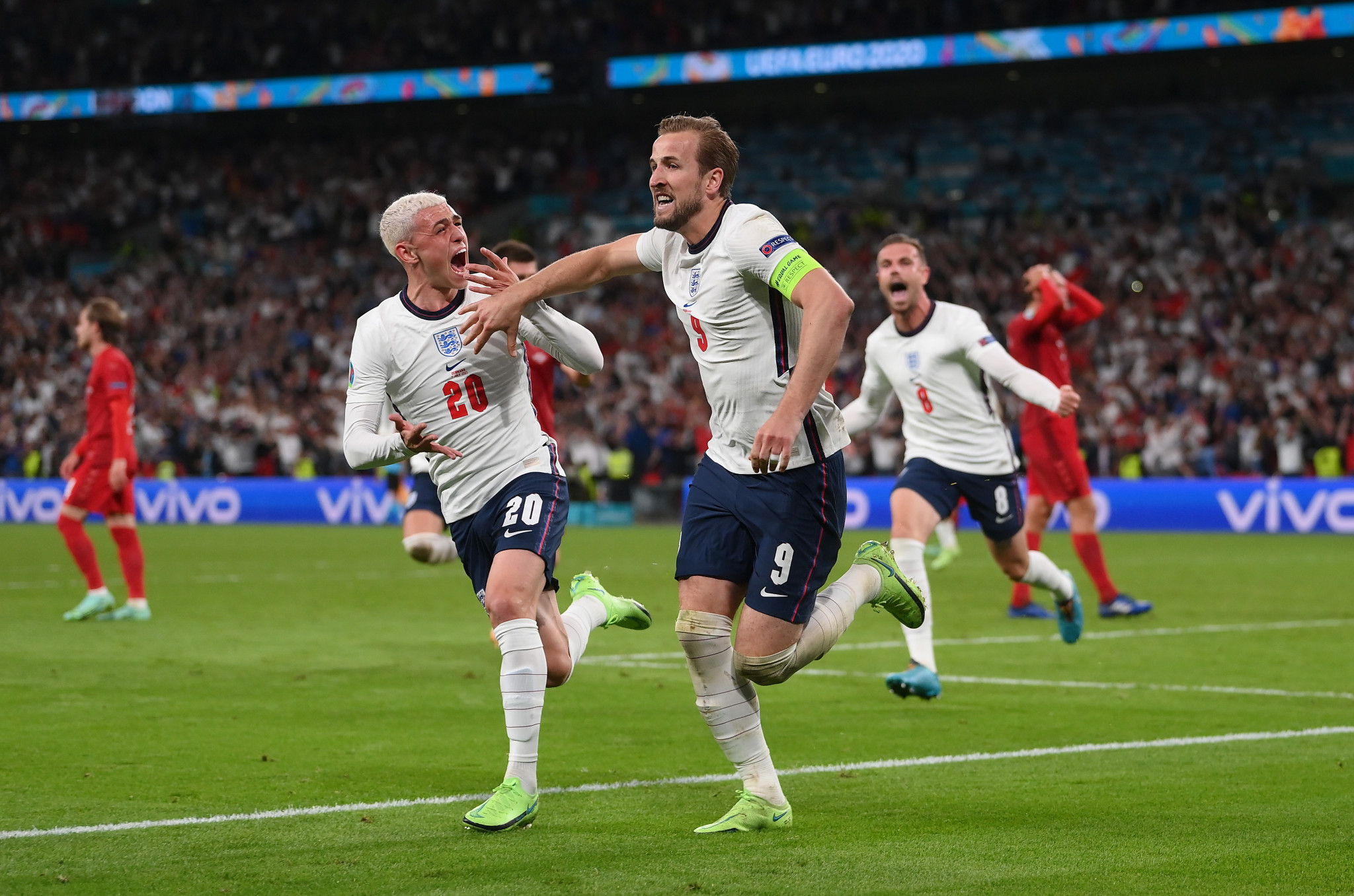 Captain Harry Kane will hope to guide England to glory, but there are doubts over the fitness of Phil Foden, left, prior to the final ©Getty Images 