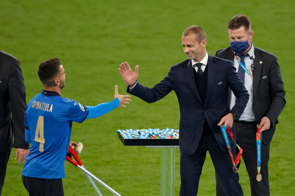 UEFA President Aleksander Čeferin presented the medals to winners Italy and runners-up England in the normal way after the final of the European Championship ©Getty Images