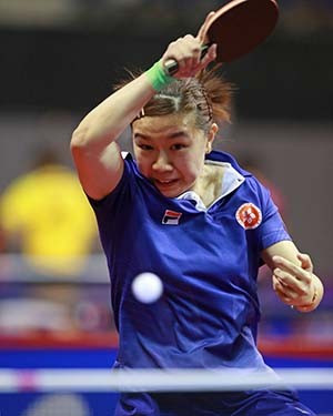 Hong Kong’s Lee Ho Ching claimed two shock victories to progress to the last eight ©ITTF