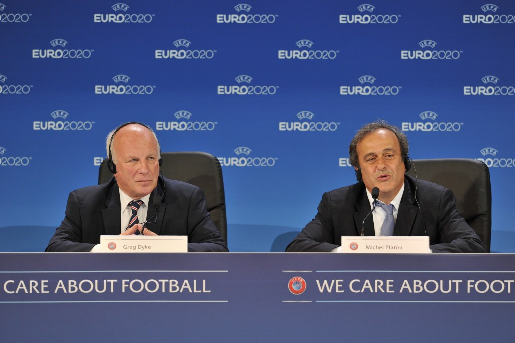 Greg Dyke with UEFA President Michel Platini, who the FA previously backed for FIFA Presidency