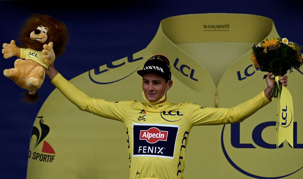 Mathieu van der Poel of Belgium, pictured in the yellow jersey while making his debut in this year's Tour de France, will seek an Olympic mountain bike success tomorrow ©Getty Images