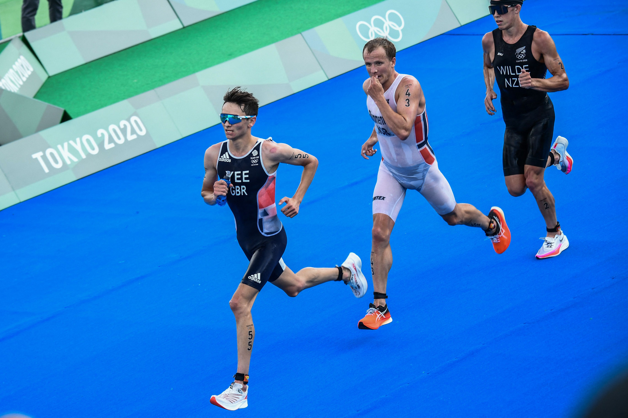 Alex Yee, left, Kristian Blummenfelt, centre, and Hayden Wilde, right, rounded out the triathlon medals at Tokyo 2020 ©Getty Images