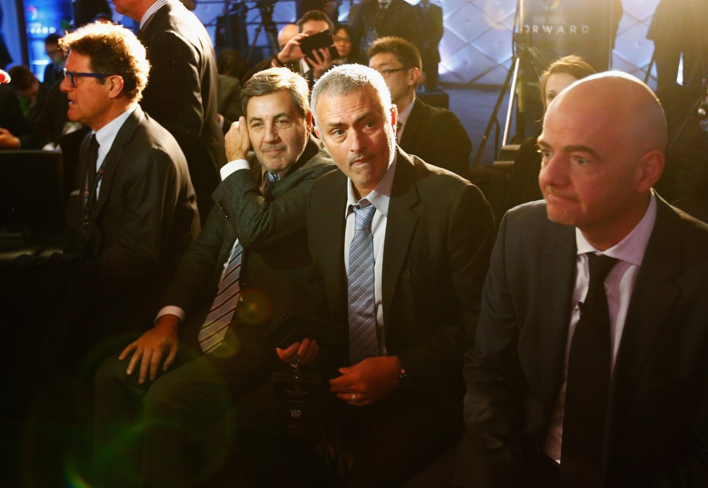 Former Chelsea and Real Madrid coach José Mourinho showed his support for Gianni Infantino's campaign to become the new President of FIFA by attending today's launch at Wembley Stadium ©Getty Images