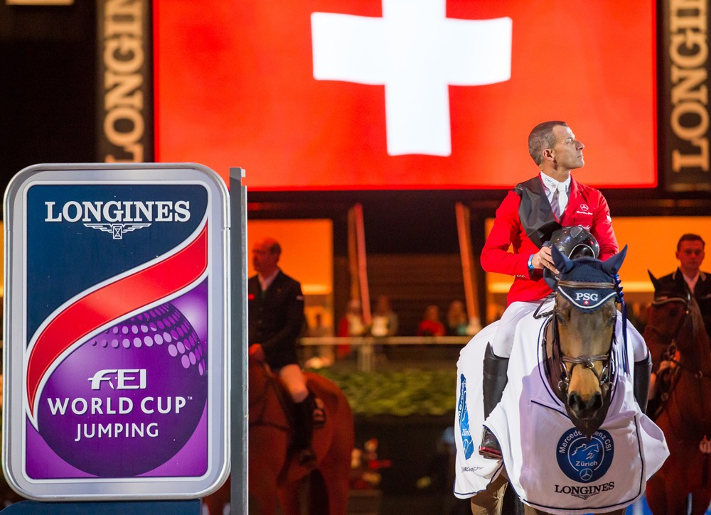 Switzerland’s Pius Schwizer and PSG Future snatched a thrilling victory for the host nation at the penultimate leg of the FEI World Cup Jumping Western European League event in Zurich today ©FEI/Tomas Holcbecher 
