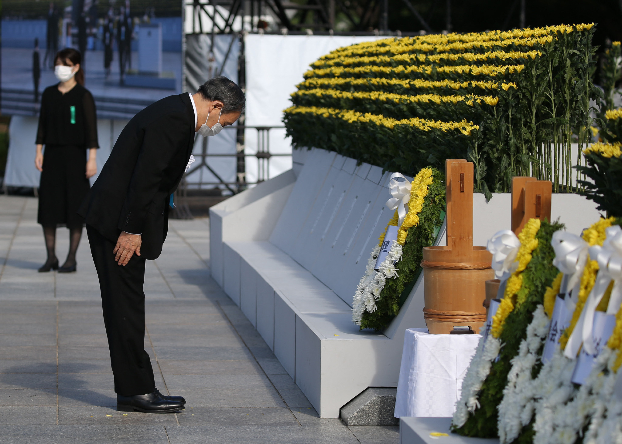 Japan's Prime Minister Yoshihide Suga paid tribute to victims of the Hiroshima atomic bomb on the 76th anniversary of the tragic event ©Getty Images