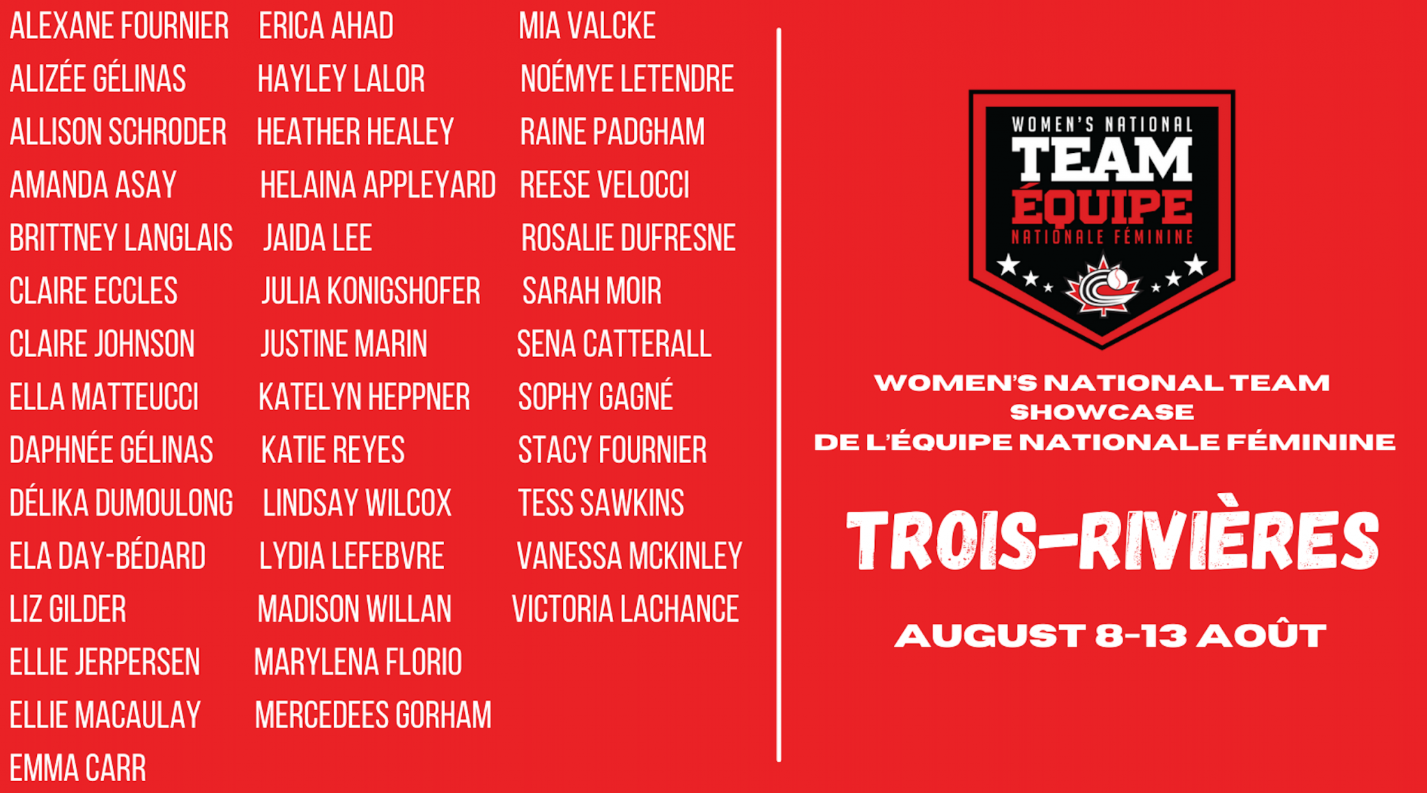 Baseball Canada announced the women’s national team showcase begins tomorrow in Trois-Rivières, Québec ©Baseball Canada