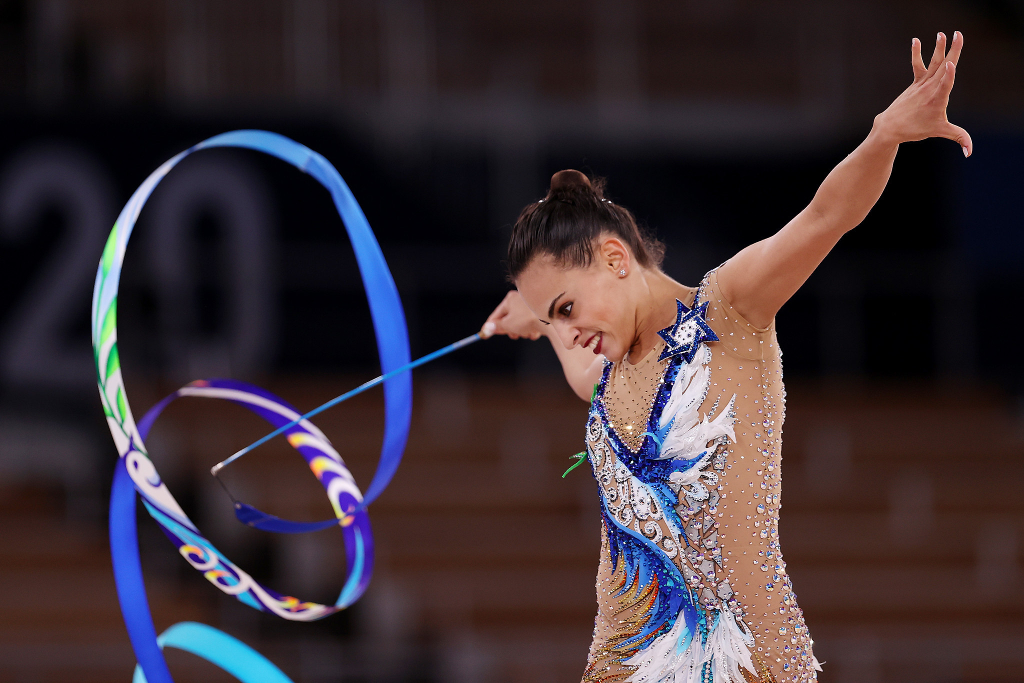 Linoy Ashram of Israel sprung a surprise in winning the women's rhythmic gymnastics title, at the expense of the ROC's Averina sisters, who finished second and fourth ©Getty Images
