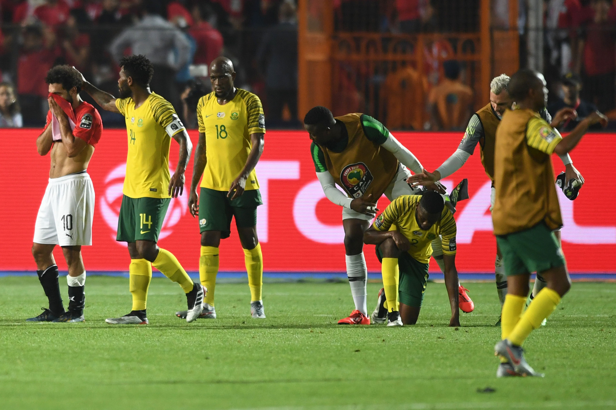 Mohamed Salah, left, and Egypt were upset by South Africa in the Round of 16 at the 2019 African Cup of Nations, after which EFA President Hany Abou Rida and the entire board resigned ©Getty Images