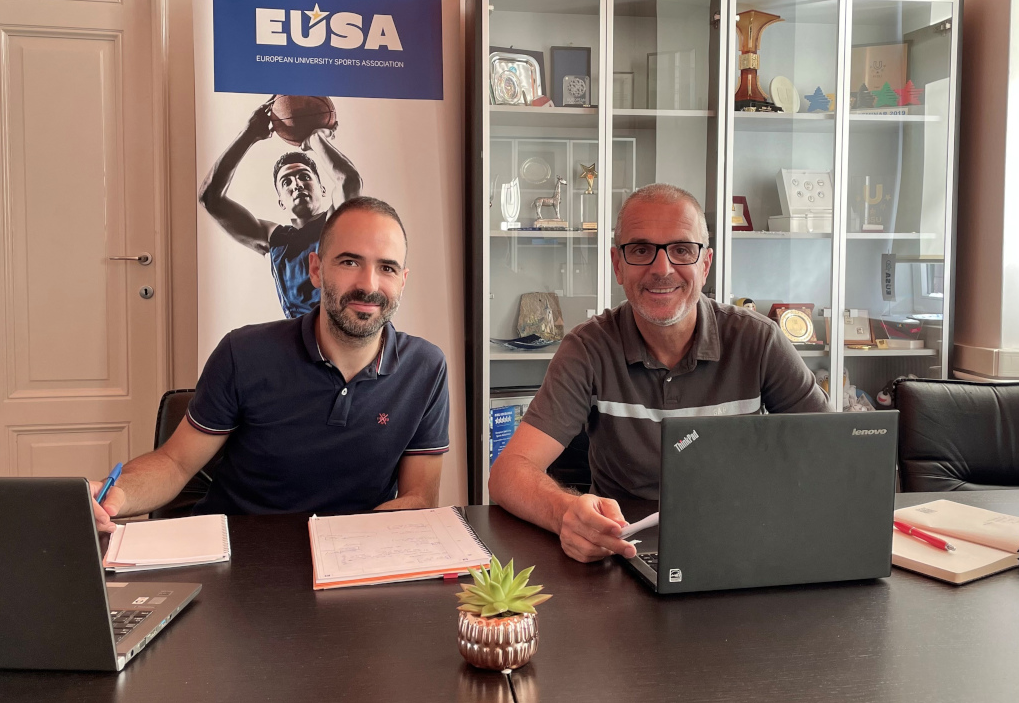 Bruno Barracosa, left, and EUSA secretary general Matjaz Pecovnik attended the meeting to review preparations for the General Assembly ©EUSA
