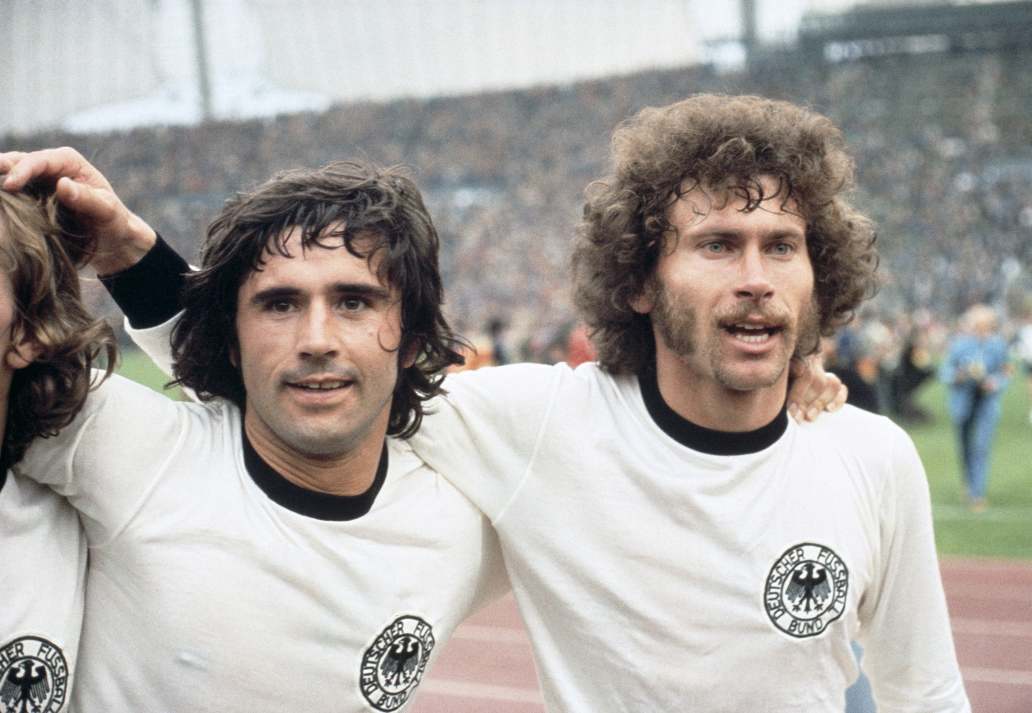 Gerd Müller, left, is second on the all-time list of German men' scorers with 68 goals in 62 appearances ©Getty Images