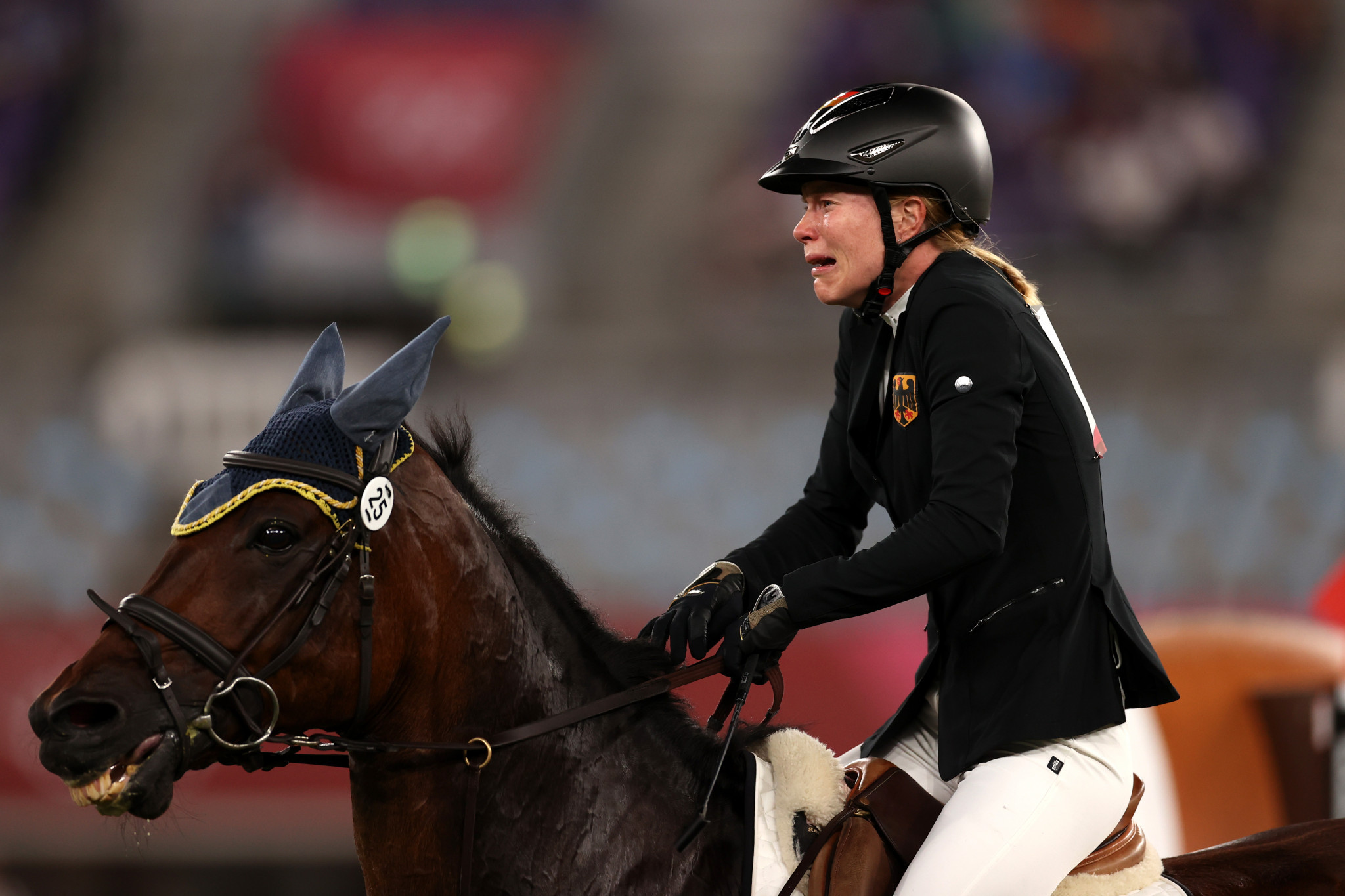 Annika Schleu suffered a breakdown when unable to control her horse during the equestrian section of the modern pentathlon programme, and a German coach was sent home for striking the animal ©Getty Images