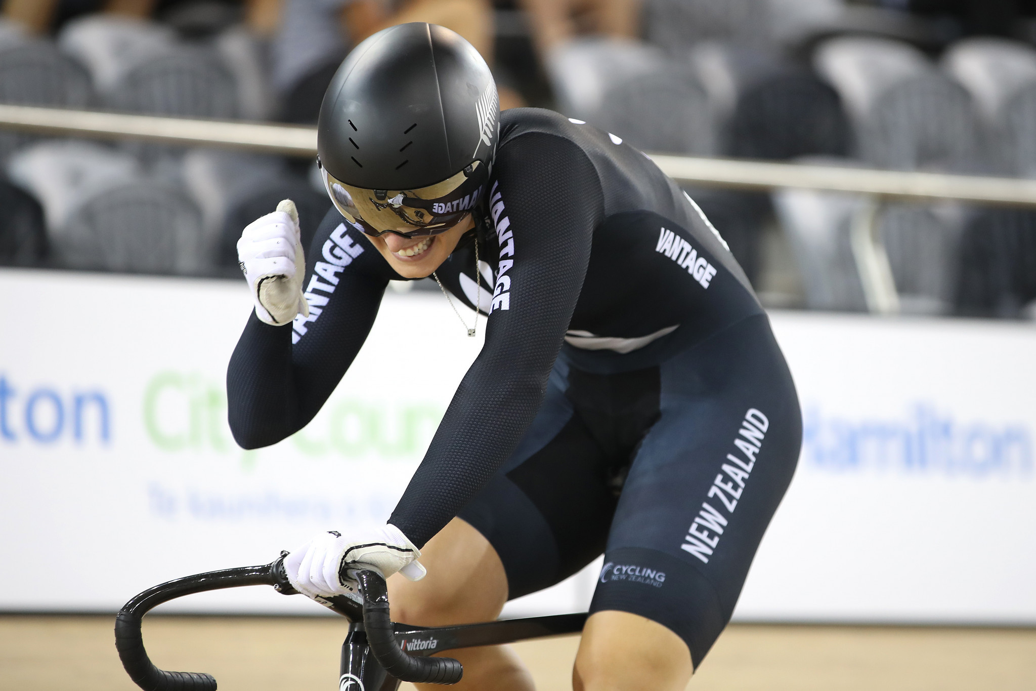 Podmore won the women's team sprint with Natasha Hansen at the Cambridge UCI Track World Cup in 2019 ©Getty Images