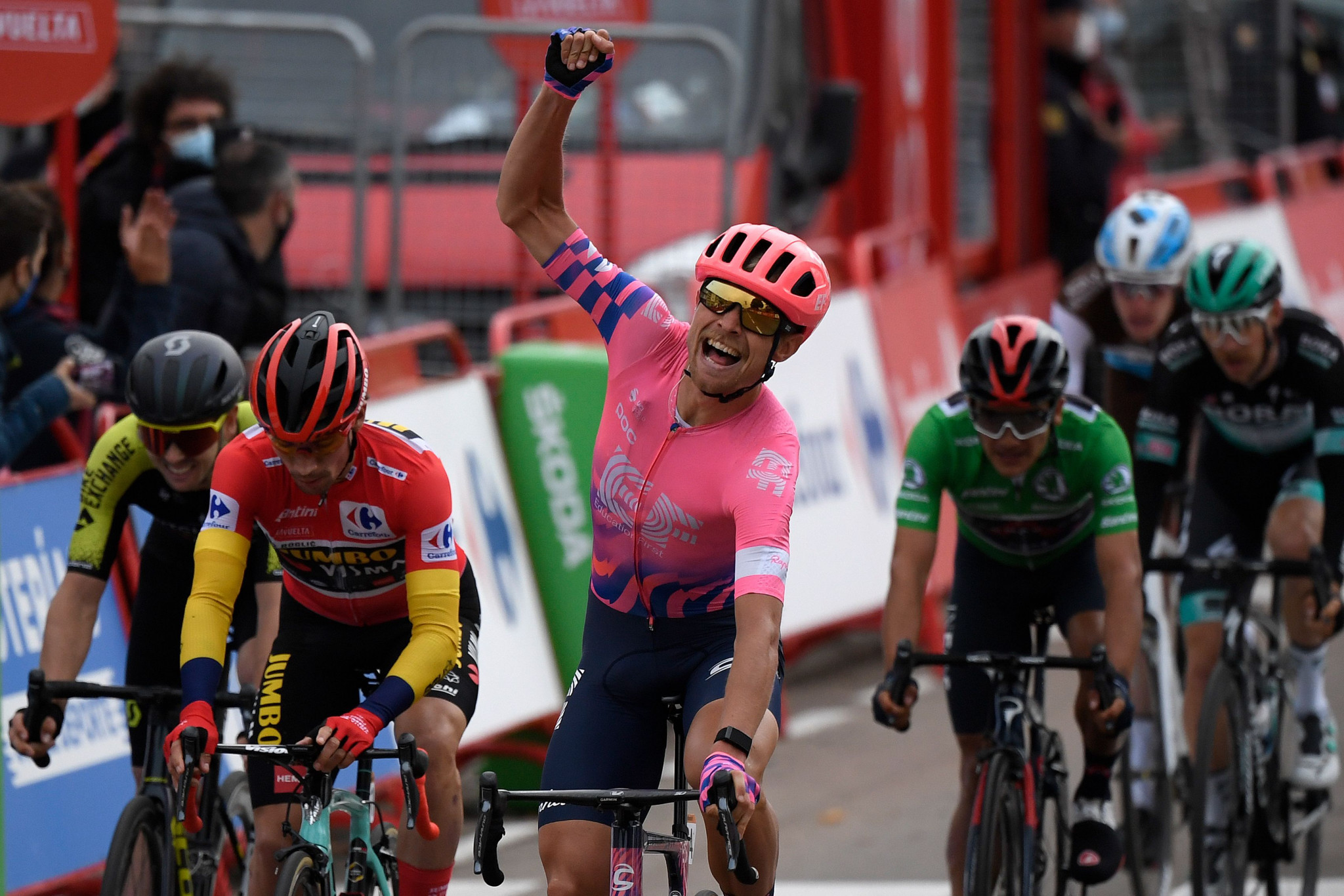 Magnus Cort Nielsen celebrates after winning stage six of the Vuelta a España ©Getty Images