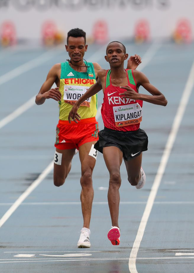 Benson Kiplangat of Kenya won the men's 5,000 metres on day two of the World Athletics U20 Championships ©Roger Sedres for World Athletics