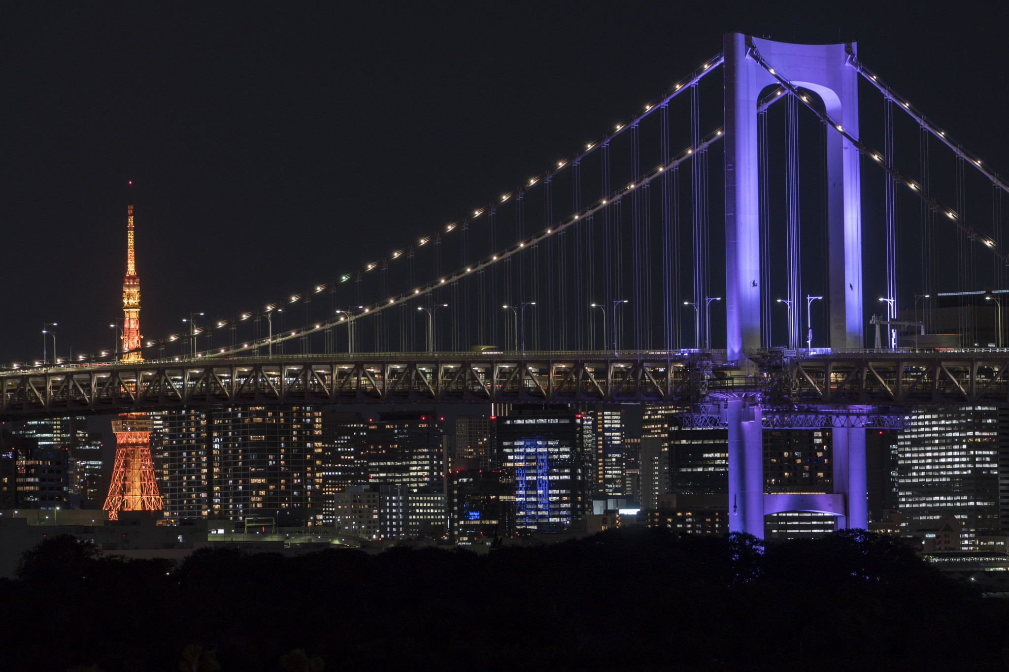 Tokyo's Rainbow Bridge was one of a host of landmarks that illuminated in purple around the world to celebrate the launch of the WeThe15 movement ©Getty Images