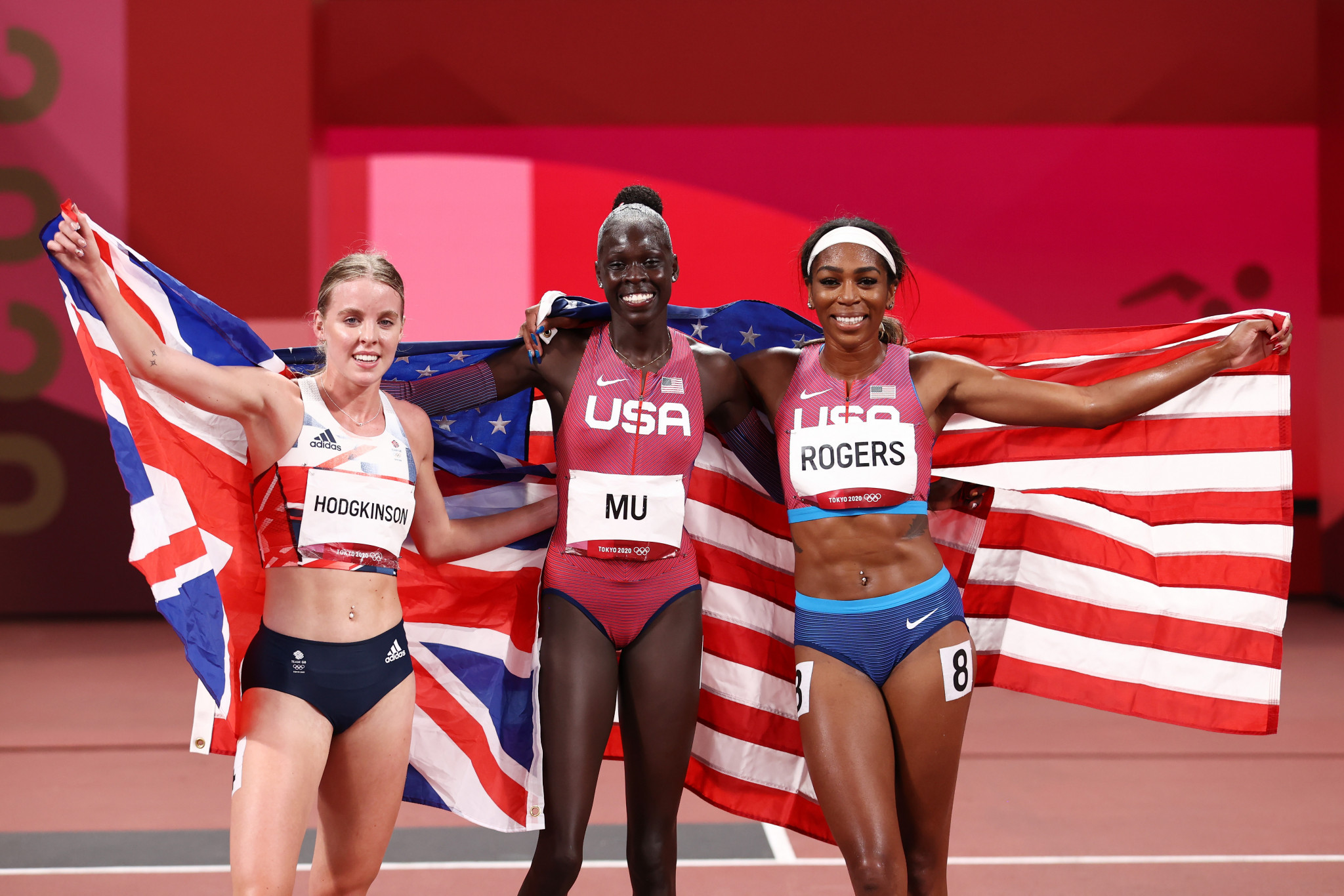 Tokyo's silver, gold and bronze medallists - Keely Hodgkinson, Athing Mu, and Raevyn Rogers, left to right - will compete in the women's 800m in Eugene ©Getty Images