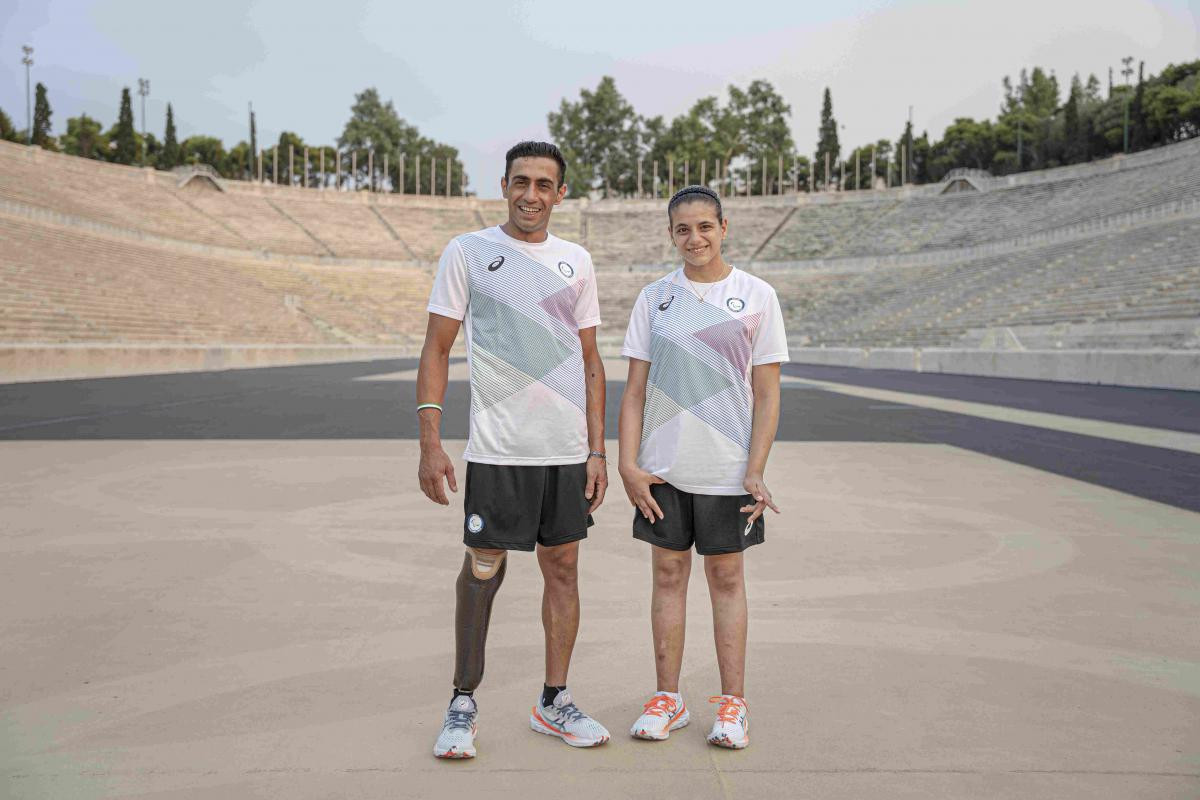 Ibrahim Al Hussein and Alia Issa modelled the uniforms in Athens ©ASICS/IPC