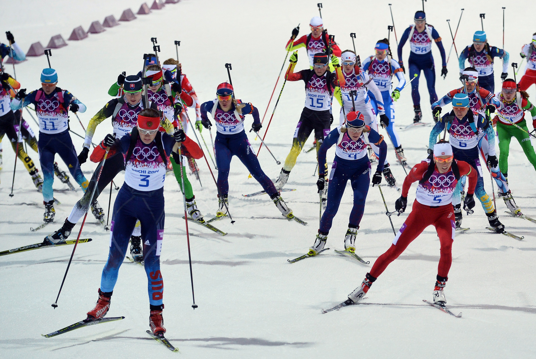 Selina Gasparin, front right, won Switzerland's first silver medal in biathlon at Sochi 2014 ©Getty Images