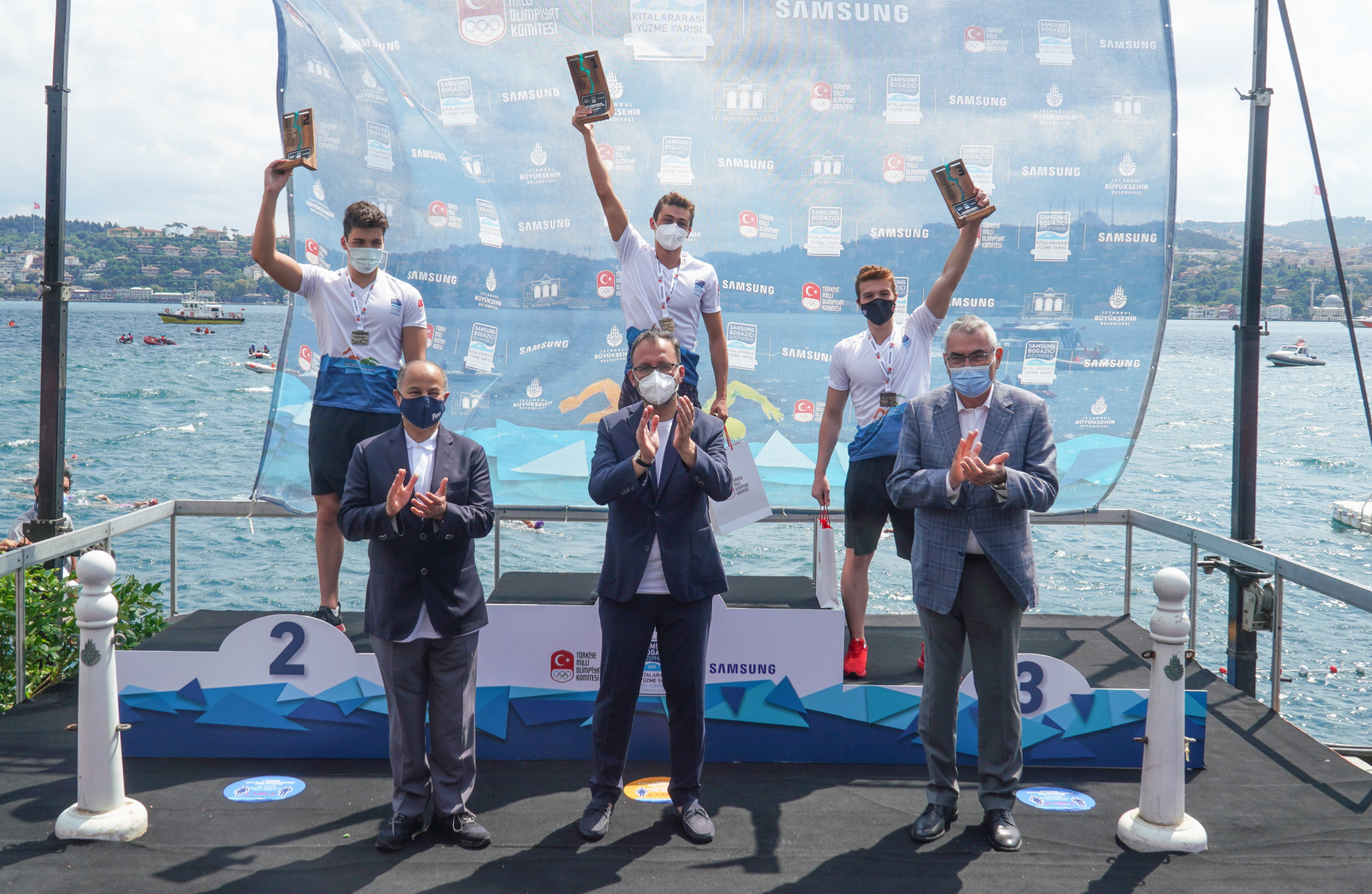Polat Uzer Turnalı, 19, centre top, is a member of the Turkish open water swimming team ©TOC
