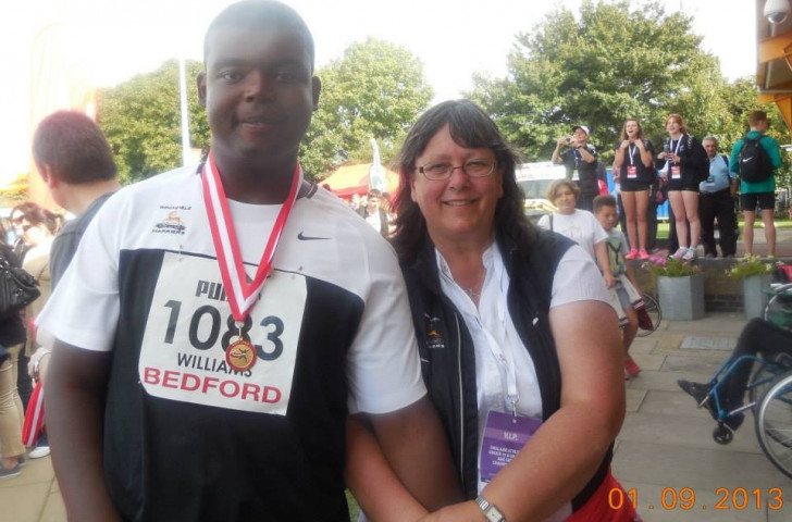 Lyn Orbell at Bedford with one of her coaching group, Tyrone Williams, who won the javelin at last year' Cerebral Palsy World Games in Nottingham ©Getty Images