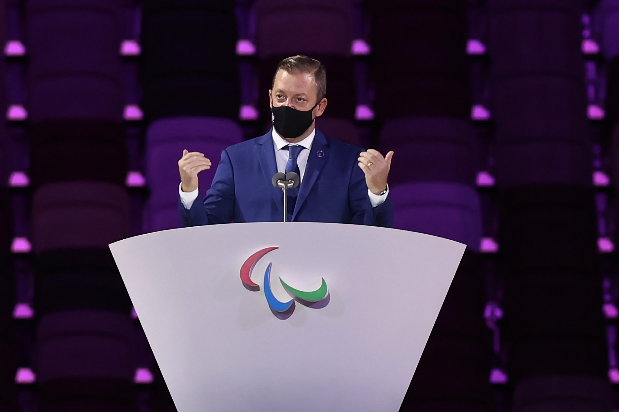 IPC President Andrew Parsons called for a more inclusive society in his speech at the Tokyo 2020 Paralympics Opening Ceremony ©Getty Images