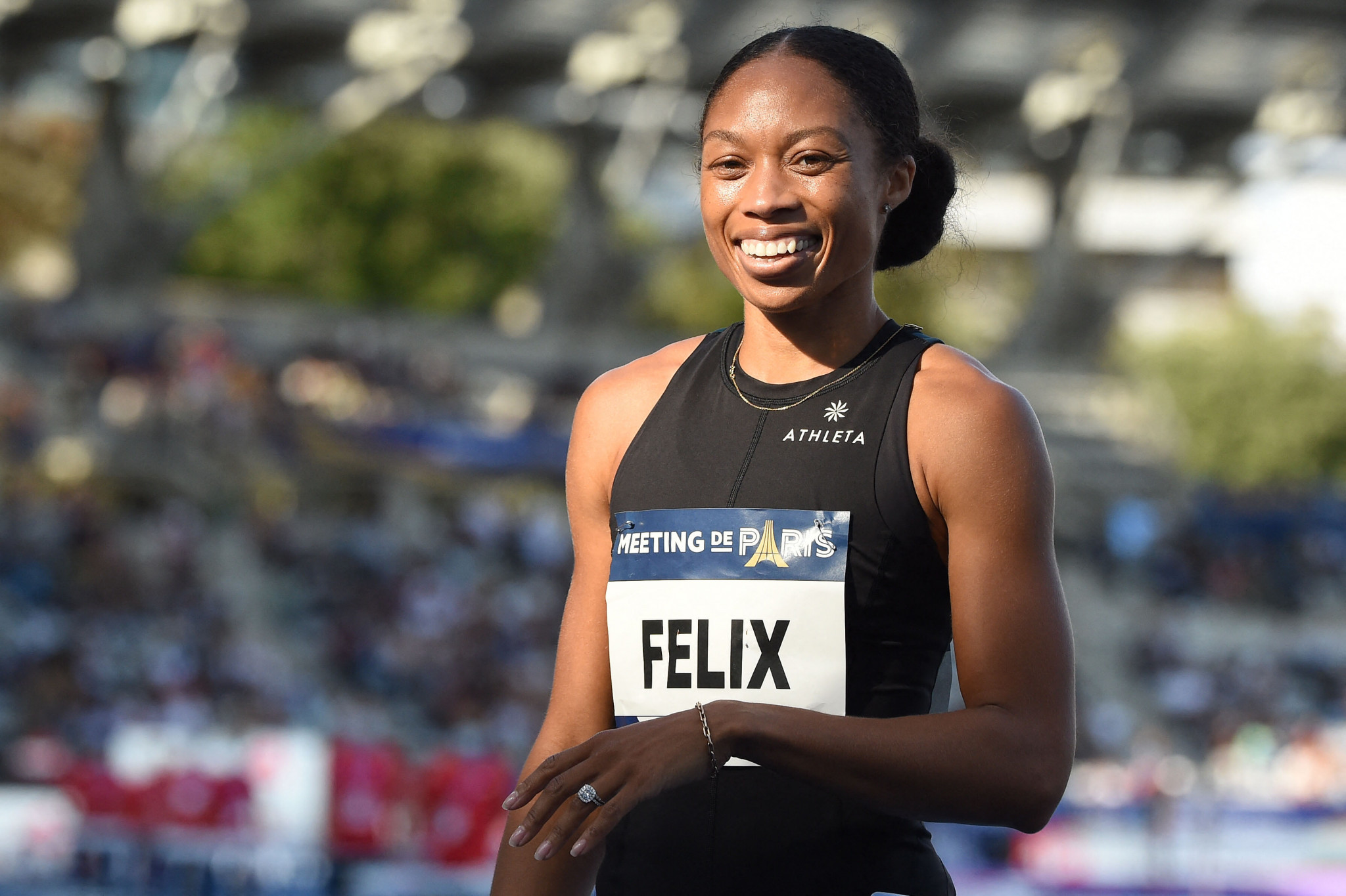 Allyson Felix received a warm welcome from the Paris crowd, but had to settle for third place ©Getty Images
