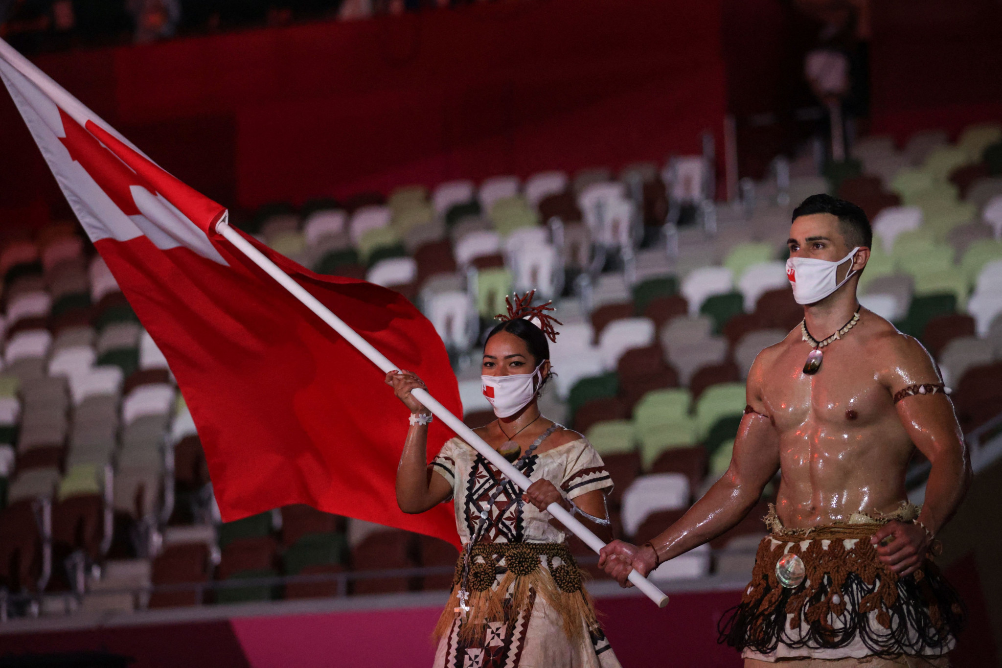Tongan taekwondo fighter Pita Taufatofua caused a stir when he carried the flag at the Opening Ceremony ©Getty Images