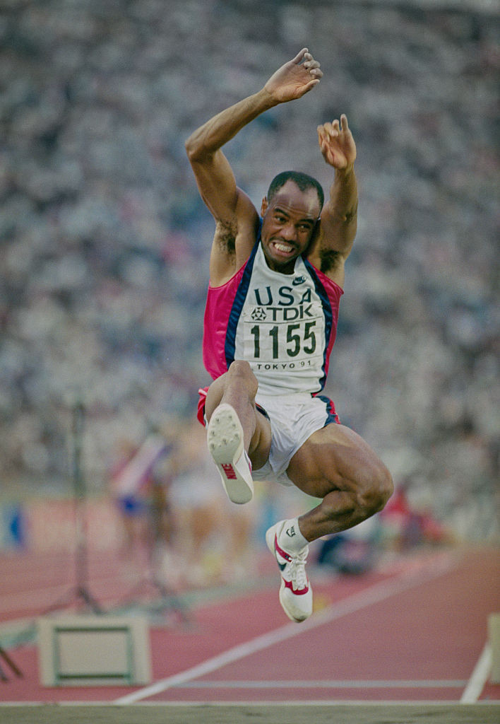 Mike Powell won the greatest long jump competition ever seen as he claimed the 1991 world title ahead of Carl Lewis with a fifth-round world record jump of 8.95m that still stands today ©Getty Images