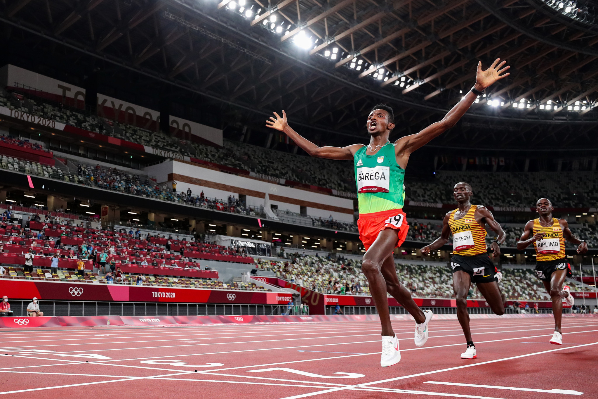 Selemon Barega won Ethiopia's only Olympic gold medal at Tokyo 2020, crossing the line first to triumph in the 10,000m ©Getty Images