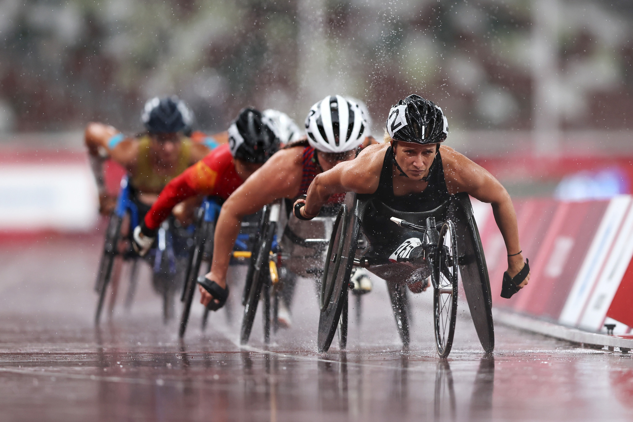 Athletes had to combat tough conditions at the Tokyo Olympic Stadium as a rainstorm hit Japan's capital city ©Getty Images