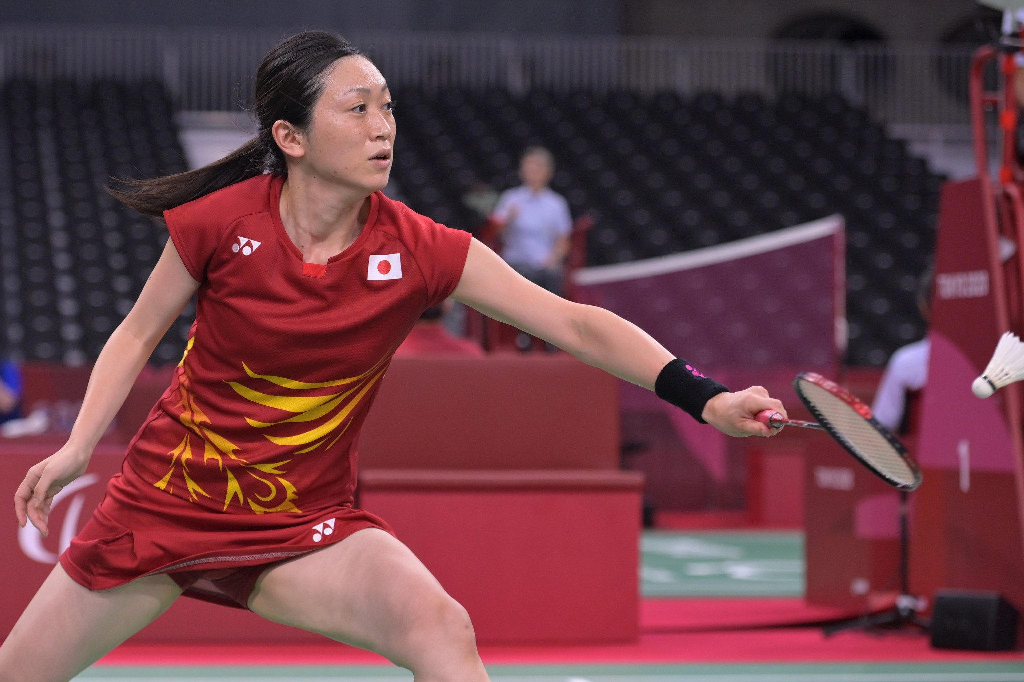 Ayako Suzuki of Japan in action in the women's badminton singles SU5 category ©Getty Images
 