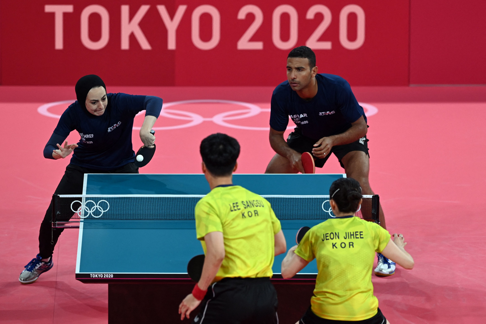 Omar Assar, right back, and Dina Meshref, left back, won the mixed doubles title at the ITTF African Championships ©Getty Images