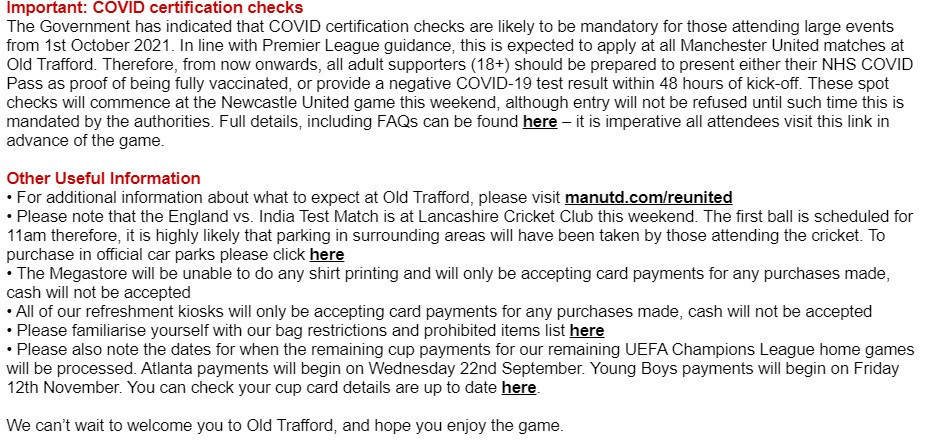 Manchester United emailed season ticket-holders with the information last night ©ITG
