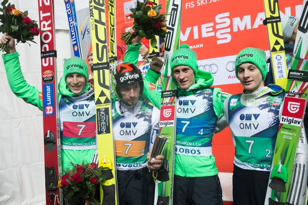 Slovenia won the men’s team ski jumping event in Oslo after edging out host nation Norway