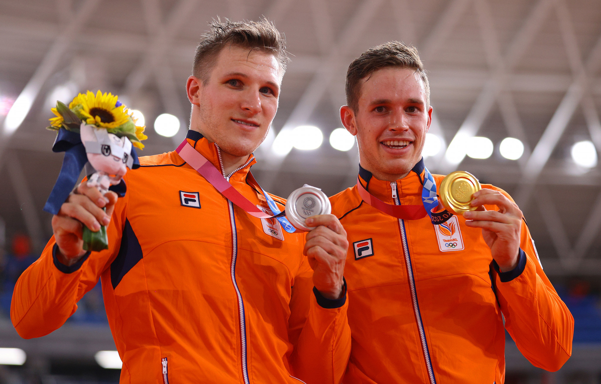 Jeffrey Hoogland, left, and Harrie Lavreysen won sprint silver and gold respectively in a brilliant Tokyo 2020 Games for the Dutch cycling team ©Getty Images