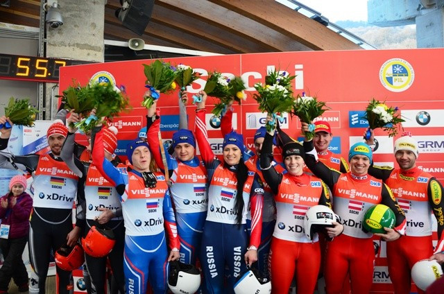 Russia won the team relay at their home World Cup in Sochi