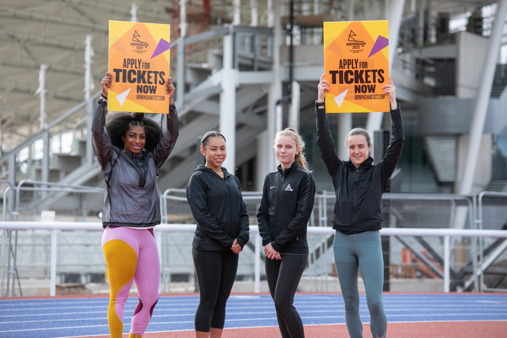 Kadeena Cox, left, and Laura Muir, right, were among the athletes to see the progress of work at the Alexander Stadium in Birmingham ©Birmingham 2022